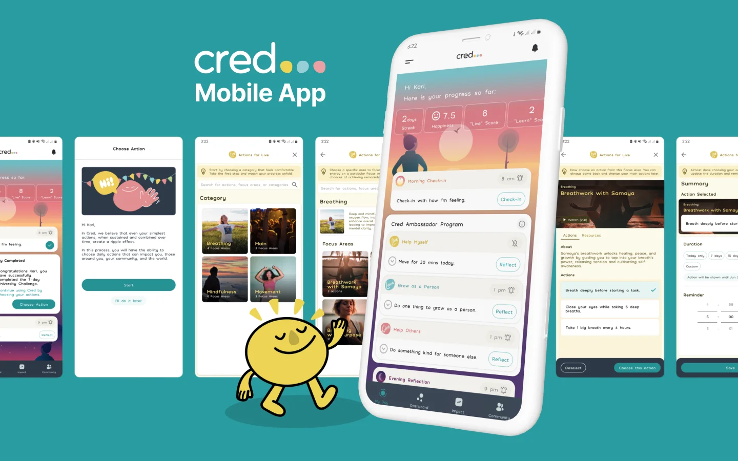 A gallery of screens from the Cred mobile app.