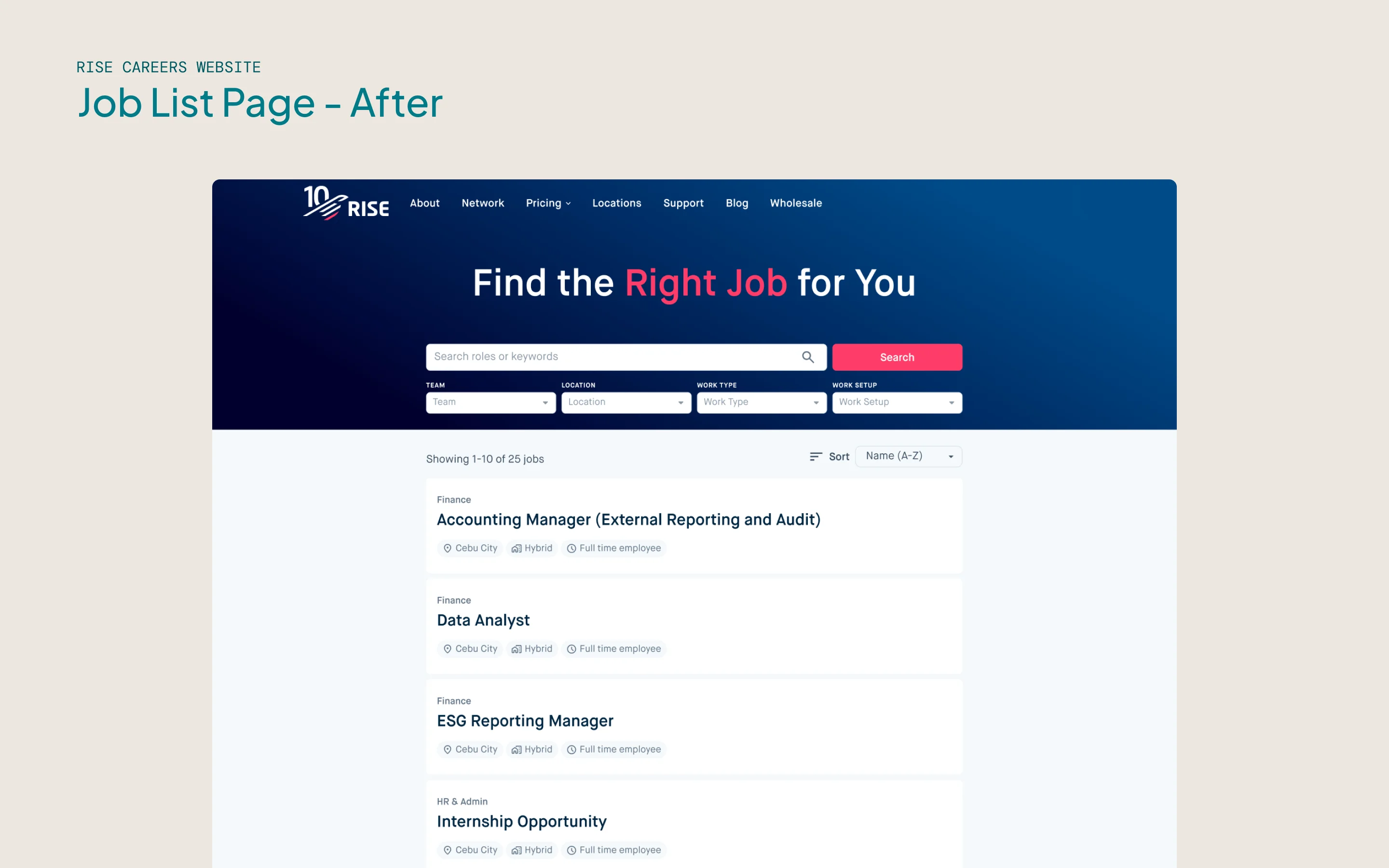 A before-and-after comparison of the job listings page, showing the addition of a search bar, sort controls, and more prominent filters.