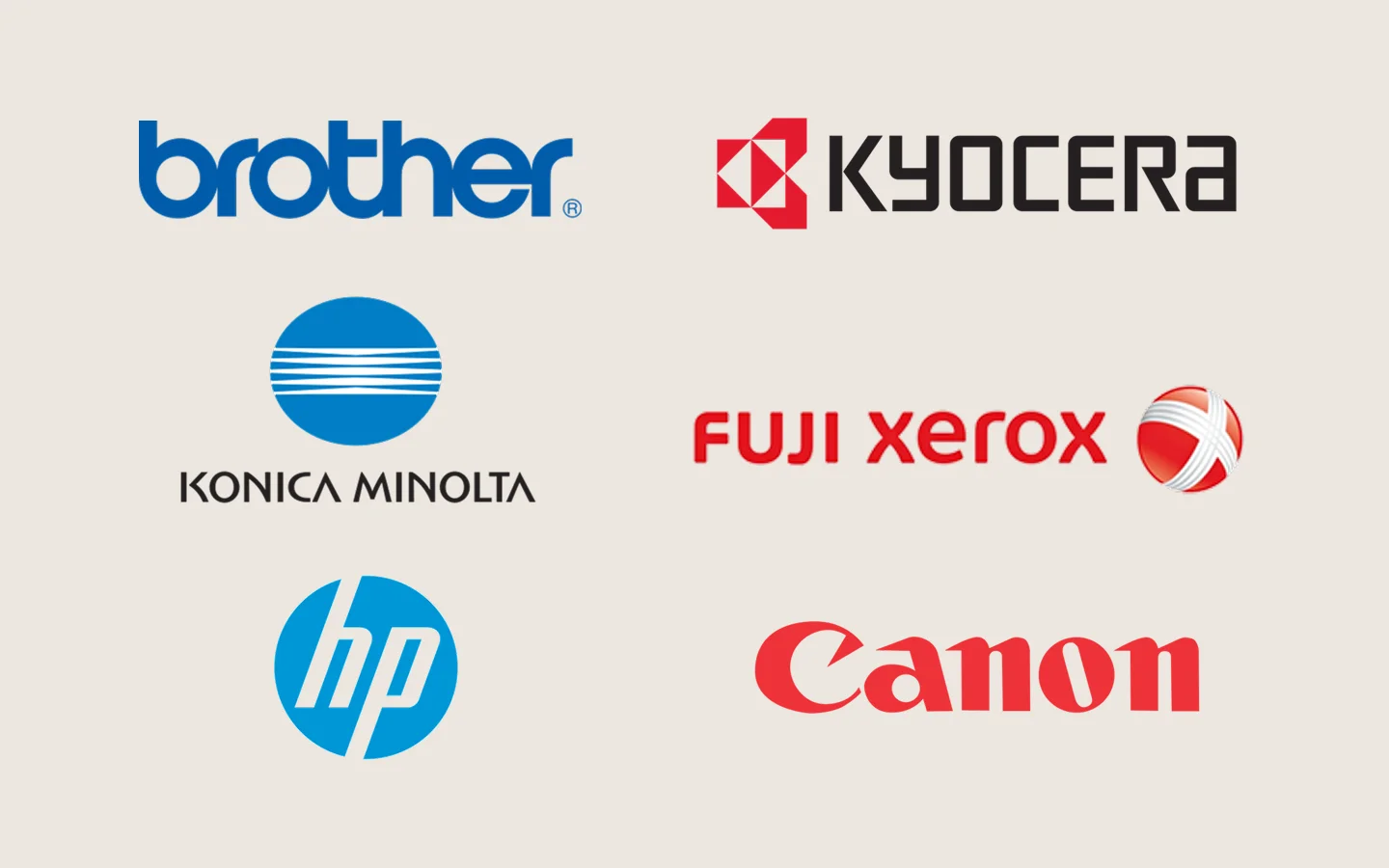 A logo of different printer brands.